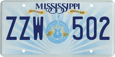 MS license plate ZZW502