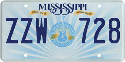 MS license plate ZZW728