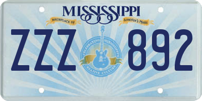 MS license plate ZZZ892