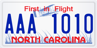 NC license plate AAA1010