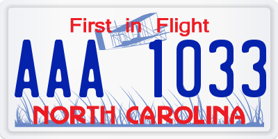 NC license plate AAA1033