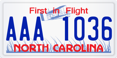 NC license plate AAA1036