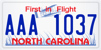 NC license plate AAA1037