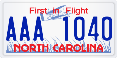 NC license plate AAA1040