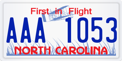 NC license plate AAA1053