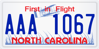 NC license plate AAA1067