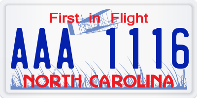 NC license plate AAA1116
