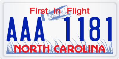 NC license plate AAA1181
