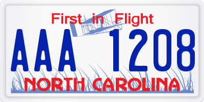 NC license plate AAA1208