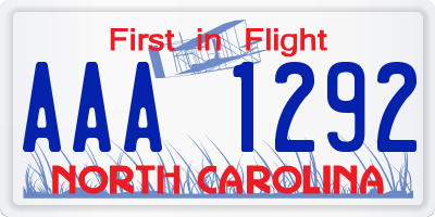 NC license plate AAA1292