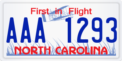 NC license plate AAA1293