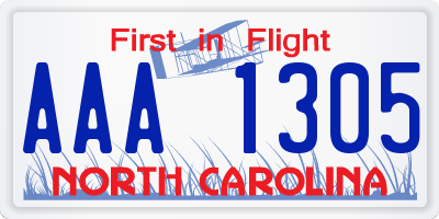 NC license plate AAA1305