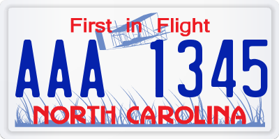 NC license plate AAA1345