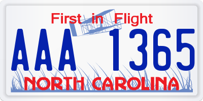 NC license plate AAA1365