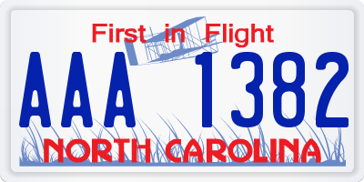 NC license plate AAA1382