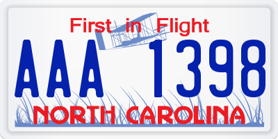 NC license plate AAA1398