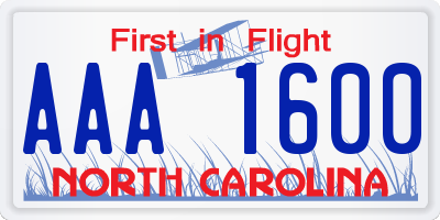 NC license plate AAA1600