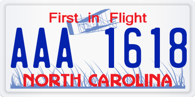 NC license plate AAA1618