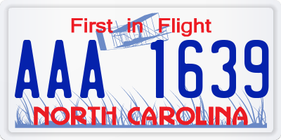 NC license plate AAA1639