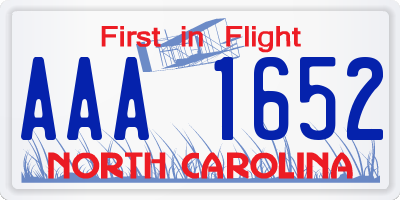 NC license plate AAA1652