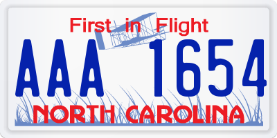 NC license plate AAA1654