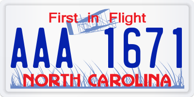 NC license plate AAA1671