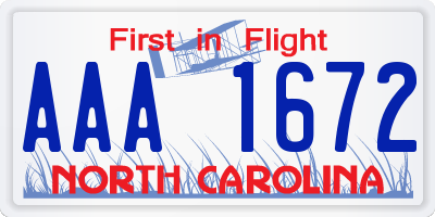 NC license plate AAA1672
