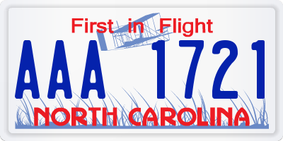 NC license plate AAA1721