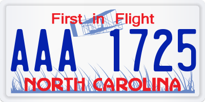 NC license plate AAA1725
