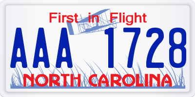 NC license plate AAA1728