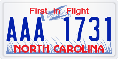NC license plate AAA1731