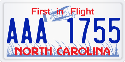 NC license plate AAA1755
