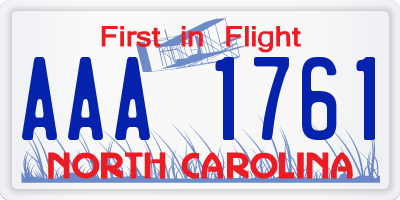NC license plate AAA1761