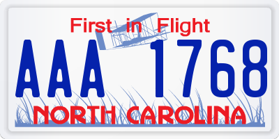 NC license plate AAA1768