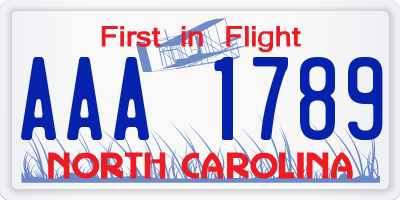 NC license plate AAA1789