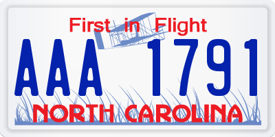NC license plate AAA1791