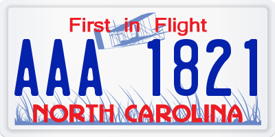 NC license plate AAA1821