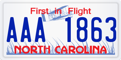 NC license plate AAA1863