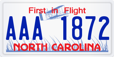 NC license plate AAA1872