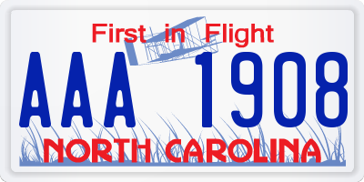 NC license plate AAA1908