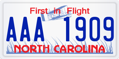 NC license plate AAA1909