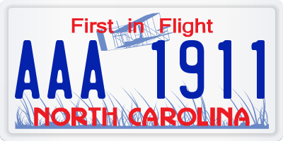 NC license plate AAA1911
