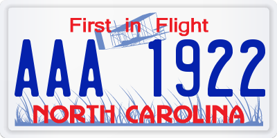 NC license plate AAA1922