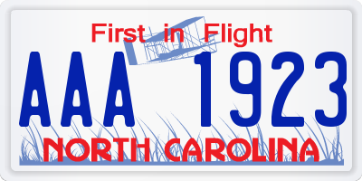 NC license plate AAA1923