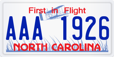 NC license plate AAA1926