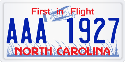 NC license plate AAA1927