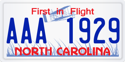 NC license plate AAA1929