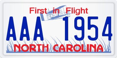 NC license plate AAA1954
