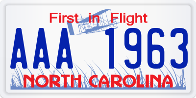 NC license plate AAA1963