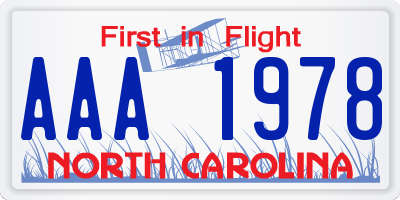 NC license plate AAA1978